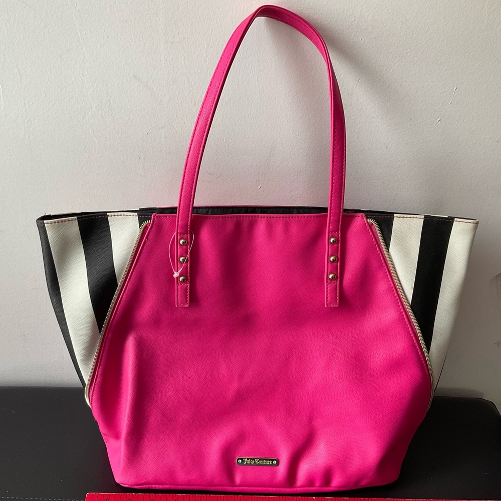 Juicy couture pink tote black & white/gold zip EUC